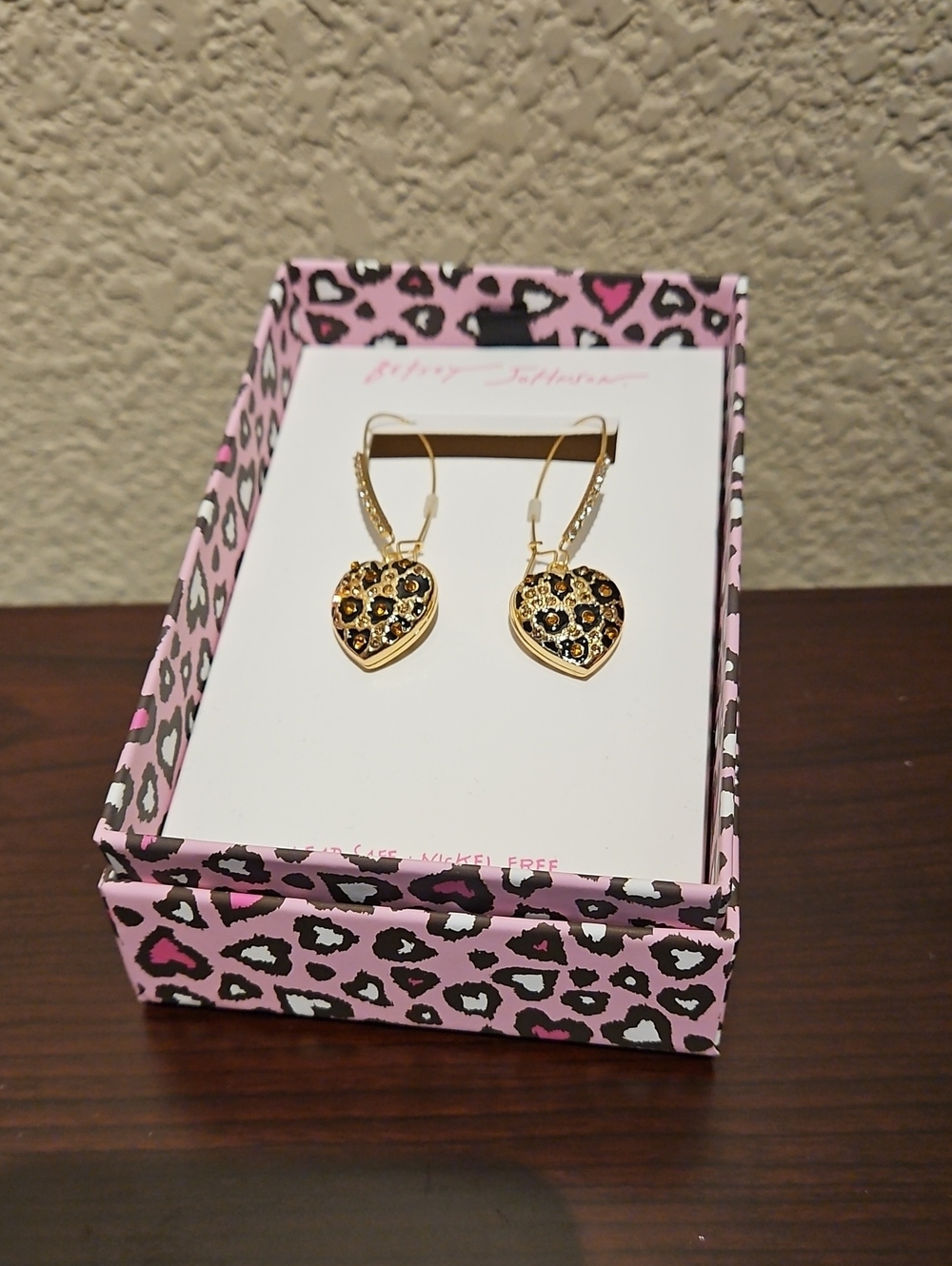 Betsey Johnson - Leopard Print Gold Heart Earrings